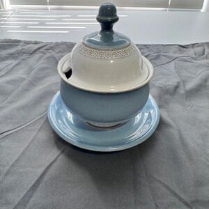 Vintage Blue and White England Denby Castile Sugar Bowl/Lid & Saucer Stoneware
